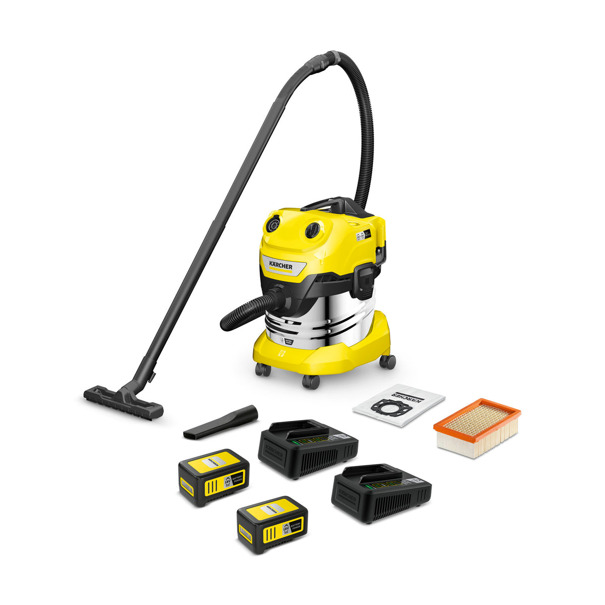 Kärcher Batteridriven grovdammsugare för vått och torrt WD 4-18 S Dual Battery Set (inkl. batteri och laddare) – Bild 1